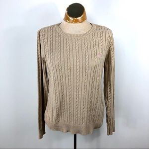 Izod crew neck cable knit sweater with logo Sz L